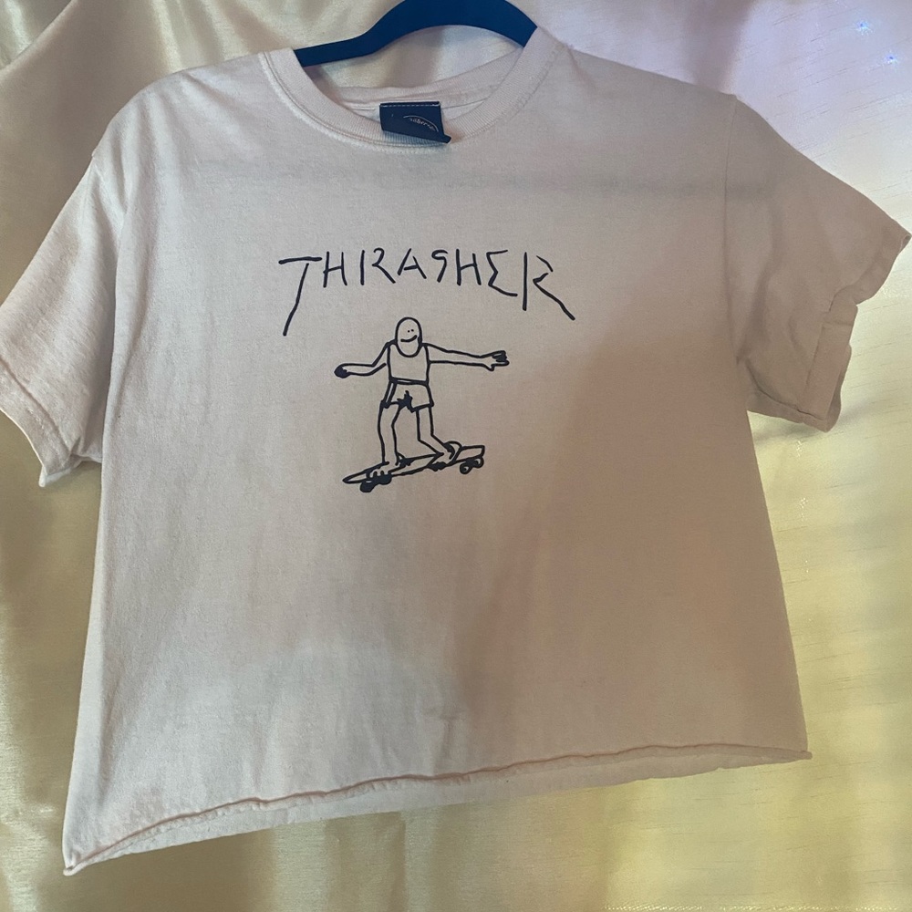 Thrasher Cropped White Skateboard Tee